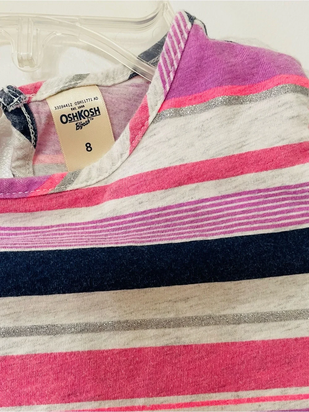 OshKosh B'gosh Pink Purple Navy Striped Long Sleeve Peplum Top